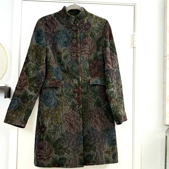 EXPRESS y2k Victorian NeedlepointTapestry Brocade Floral Midi Trench Coat 12
